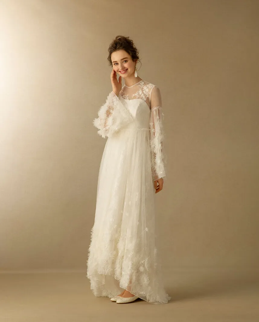 ---Vestido de novia de corte recto en organza con escote corazón--