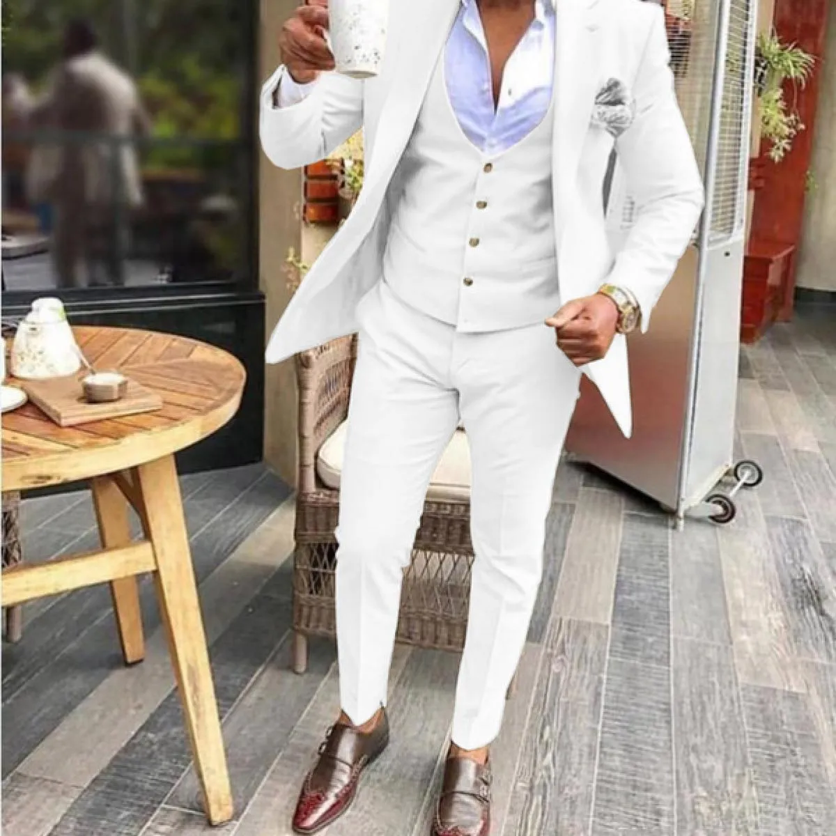 Abito da uomo con pantaloni Slim Fit Testimoni dello sposo da matrimonio Smoking formale Beige Set 3 pezzi Terno Masculino Abito