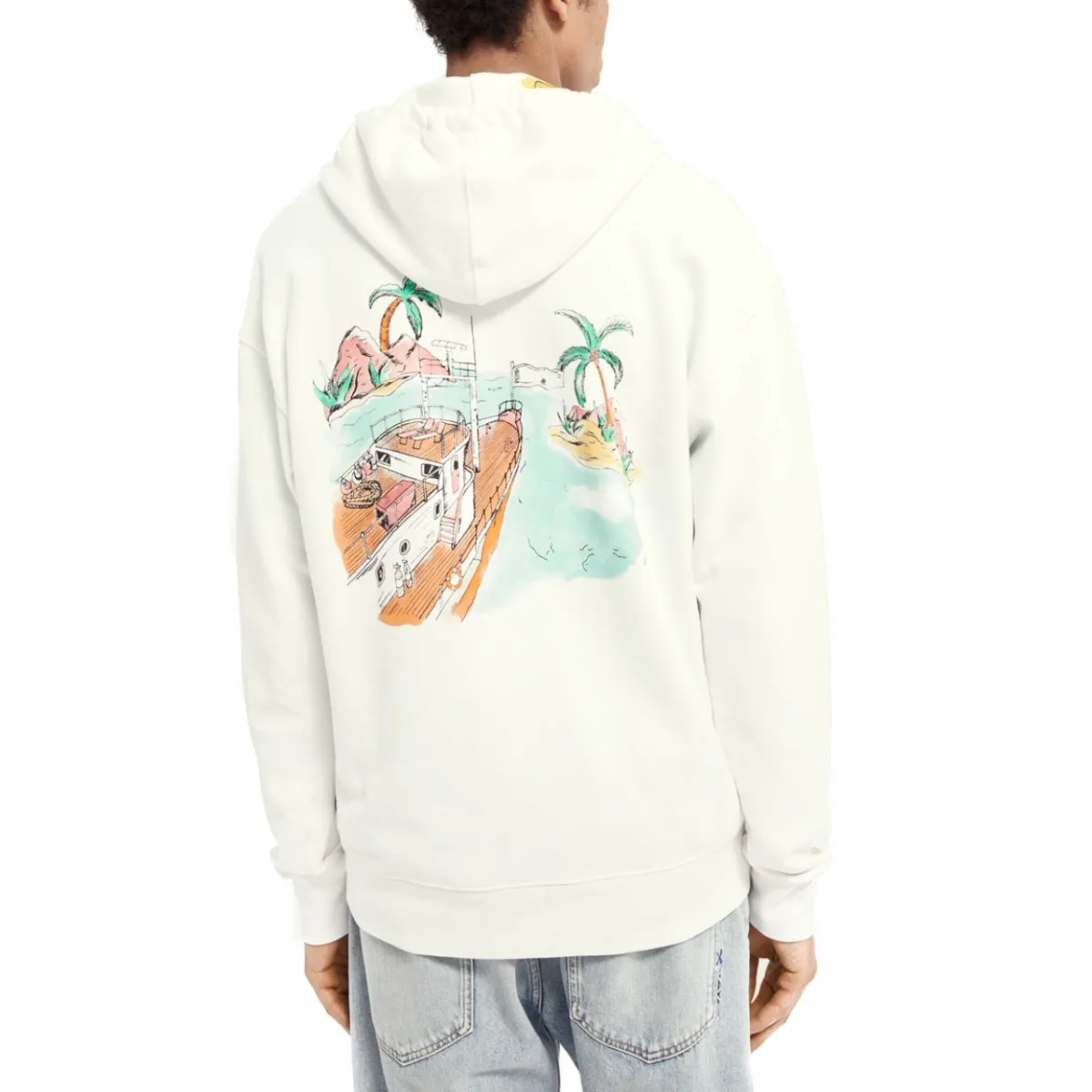 Felpa Con Cappuccio In Cotone Biologico Relaxed Fit, Bianco