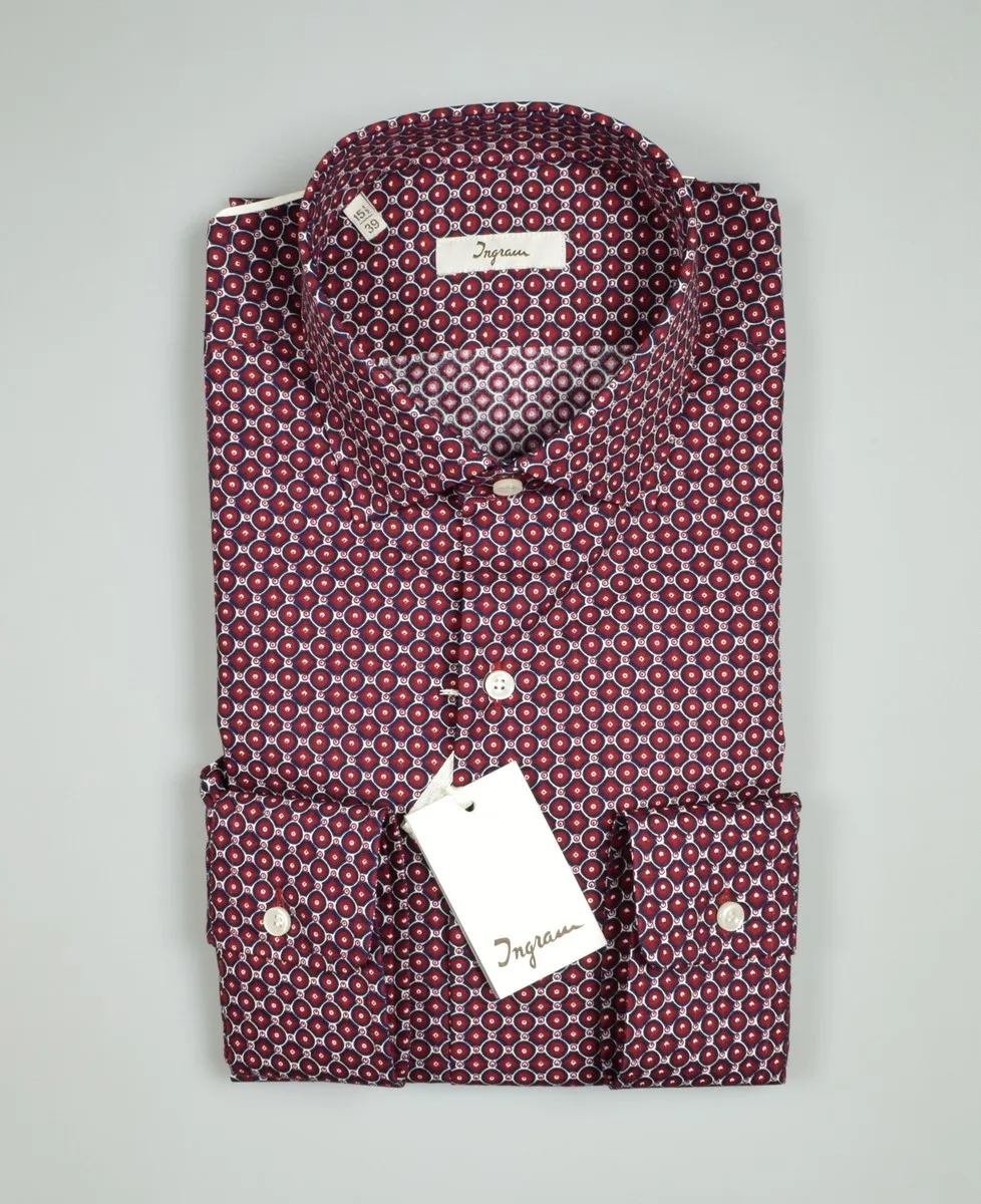 Ingram slim fit burgundy patterned ingram shirt