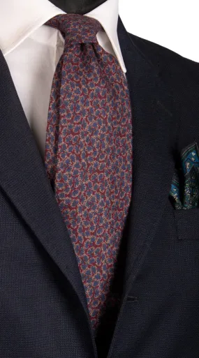 Man Bordeaux Wool Silk Tie Blue Beige Flowers L935