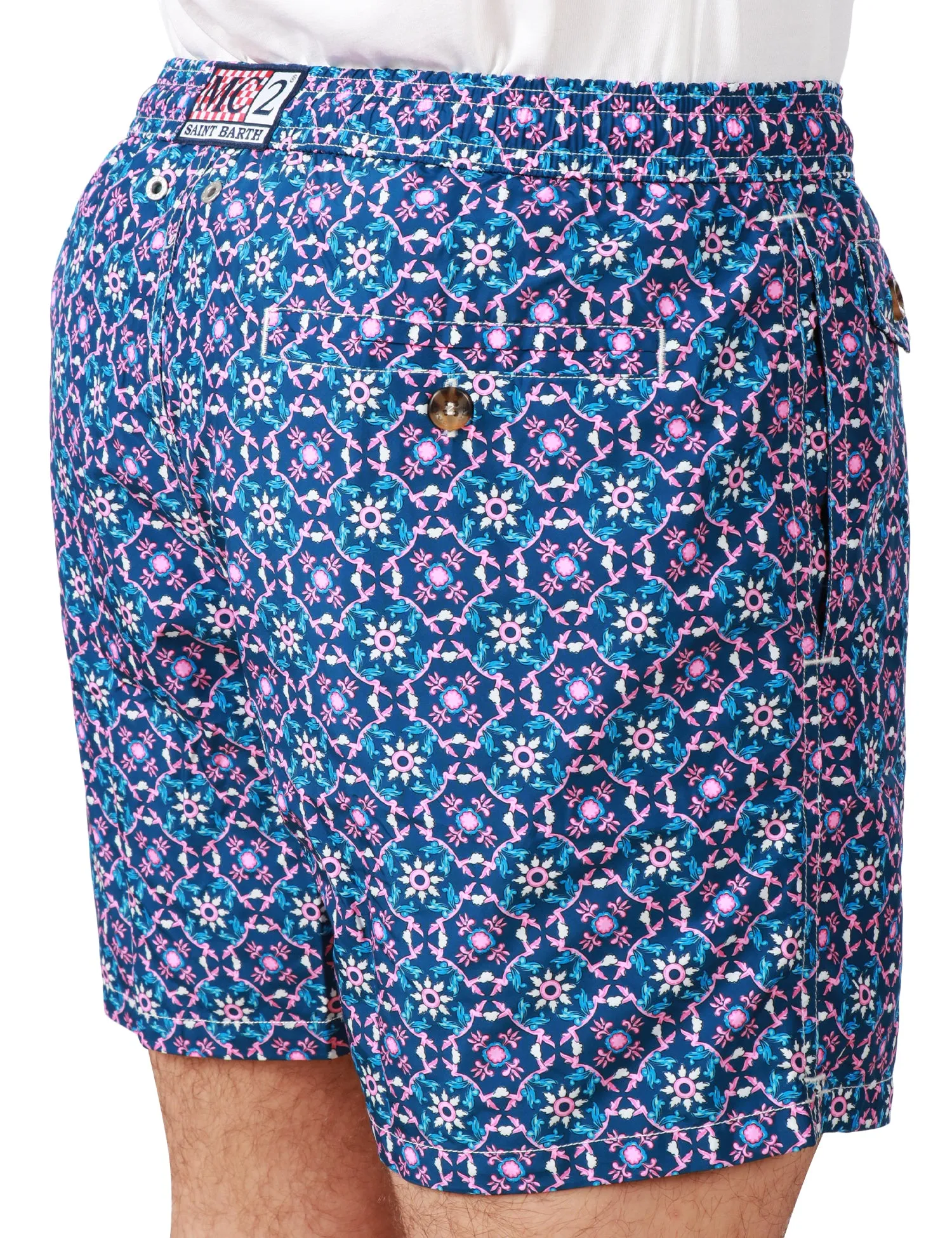 MC 2 SAINT BARTH COSTUME DA BAGNO UOMO MC 2 SAINT BARTH BLU CON STAMPA DECORATIVA E COULISSE IN VITA