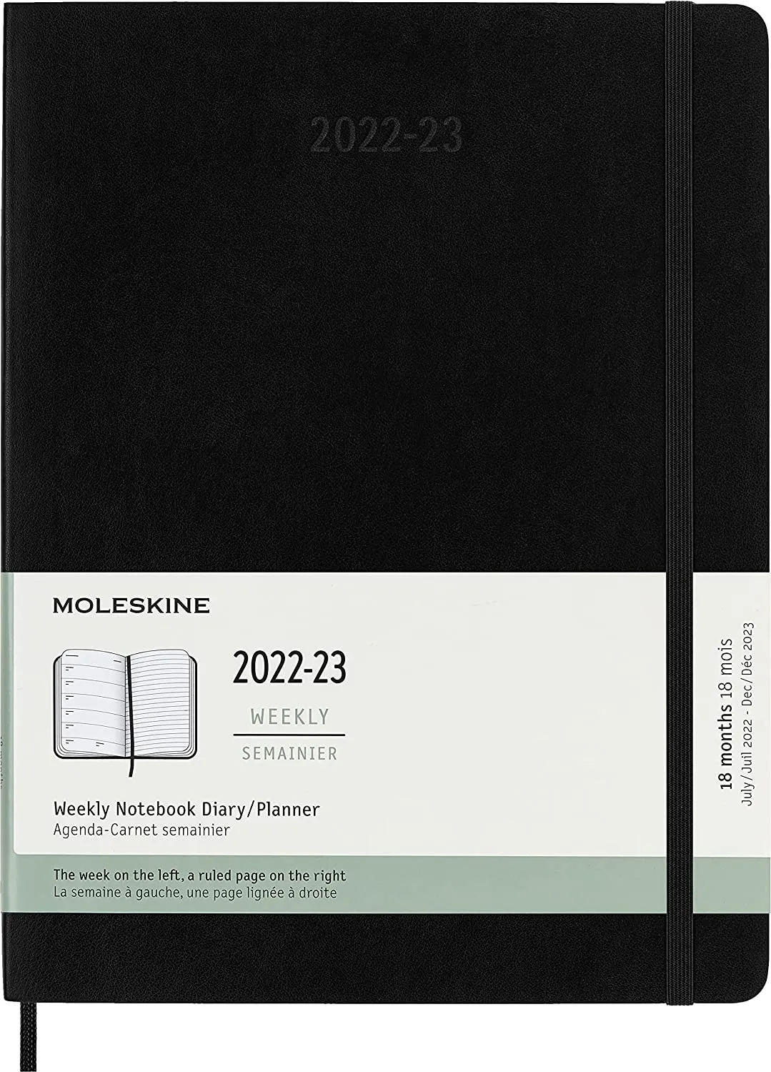 Moleskine - Agenda Settimanale 18-Mesi, Agenda Settimanale 2022/2023, Agenda Settimanale con Copertina Morbida e Chiusura Elasti