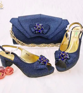 Nuovo arrivo design italiano color champagne da donna abbinato a scarpe e set di borse decorato con strass scarpe nigeriane e