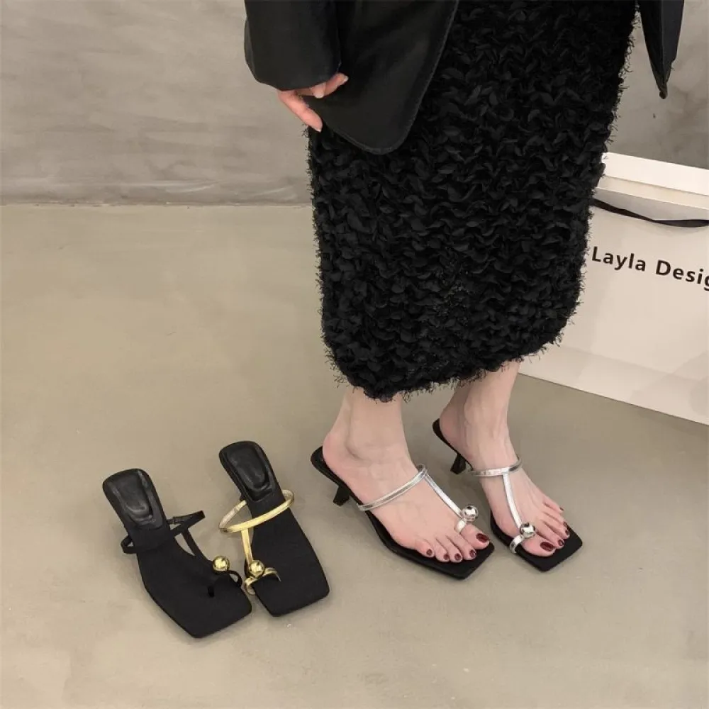Pantofole slip-on da donna nuovo stile estivo 2024, tacchi a spillo e gonne, eleganti sandali neri con tacco alto