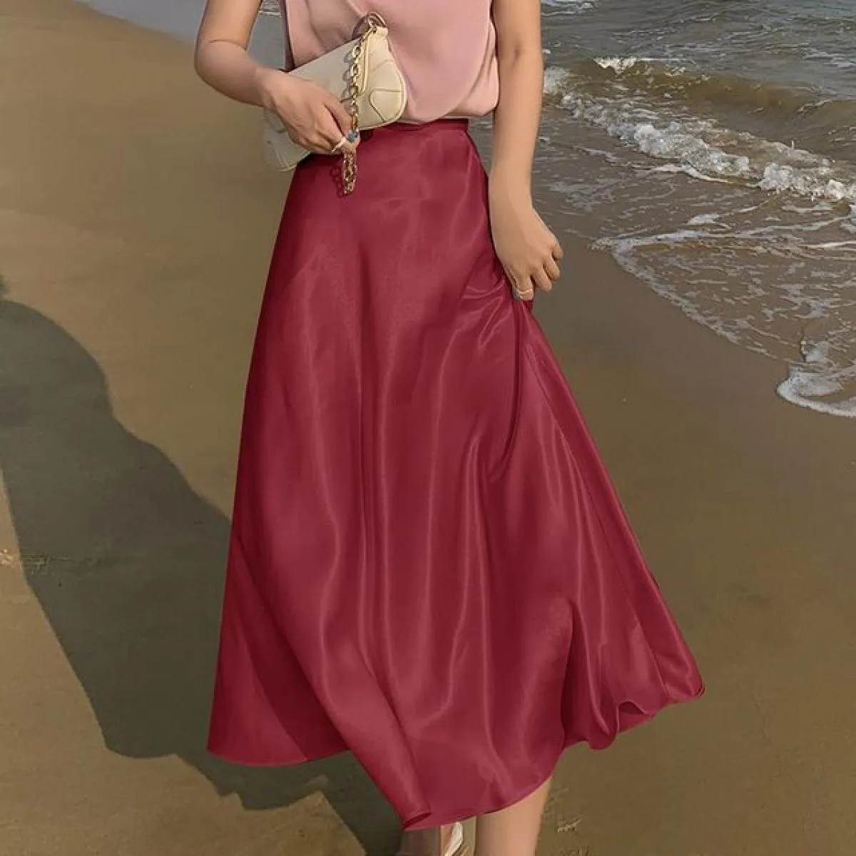 S 3xl Gonne midi Donna 5 colori Solid A Line Casual Allentato Tutti abbinati A Line Fashion Basic Tender Ladies Spring Ulzzang S