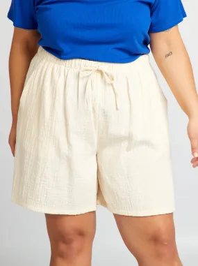 Shorts dritti in garza di cotone - BEIGE
