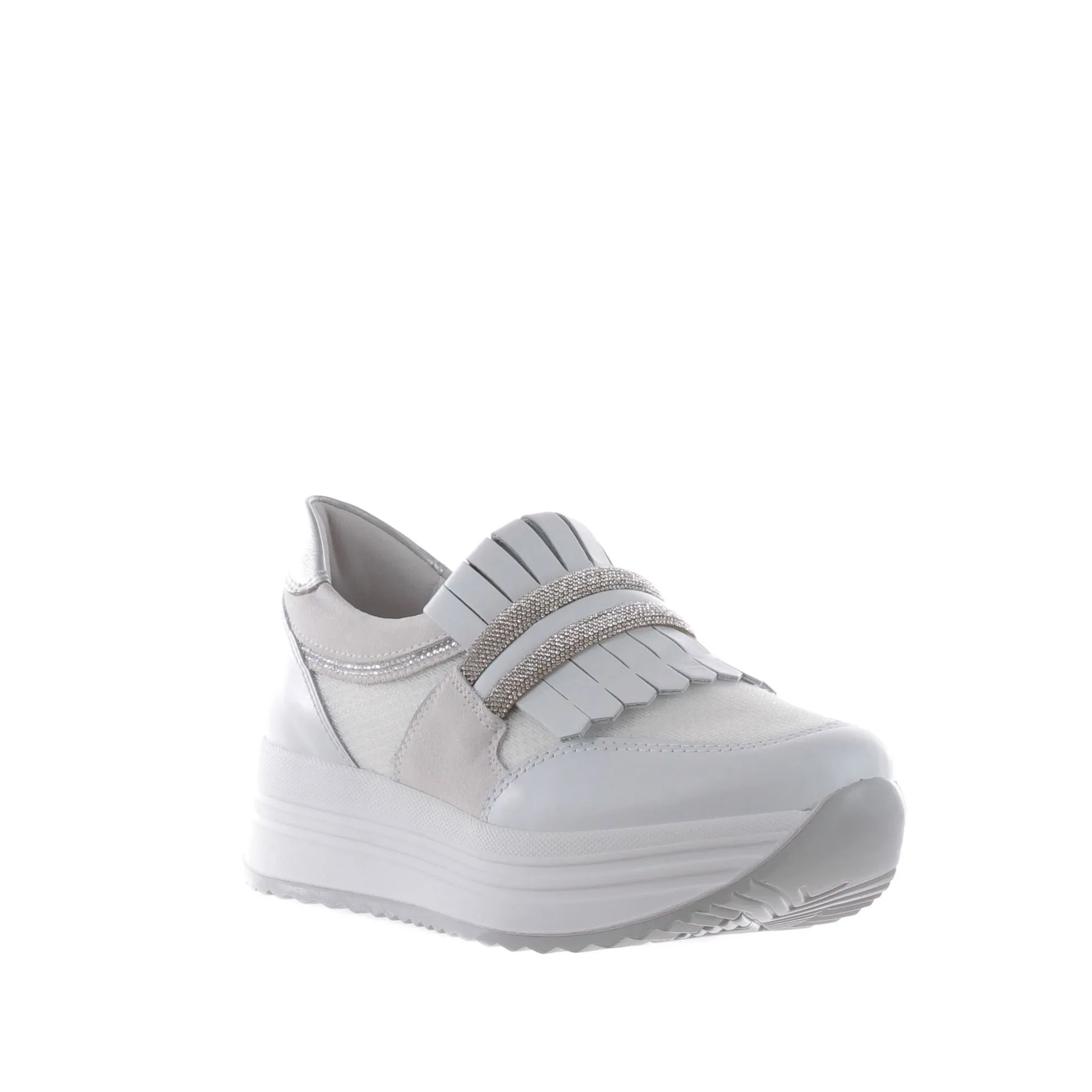 Sneaker in pelle e mesh con strass
